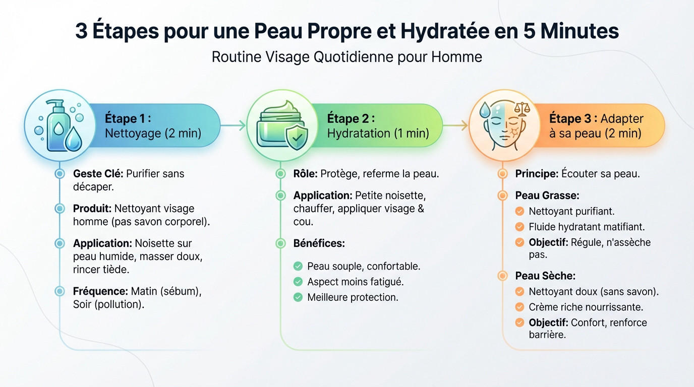 Homme appliquant un nettoyant visage pour une peau saine et hydratée