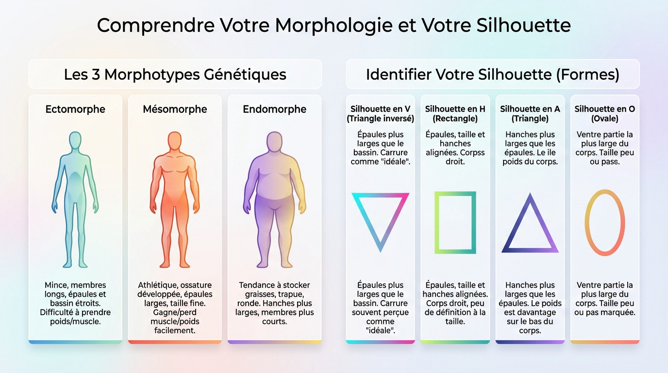 Schéma illustrant les différentes morphologies masculines pour identifier sa silhouette