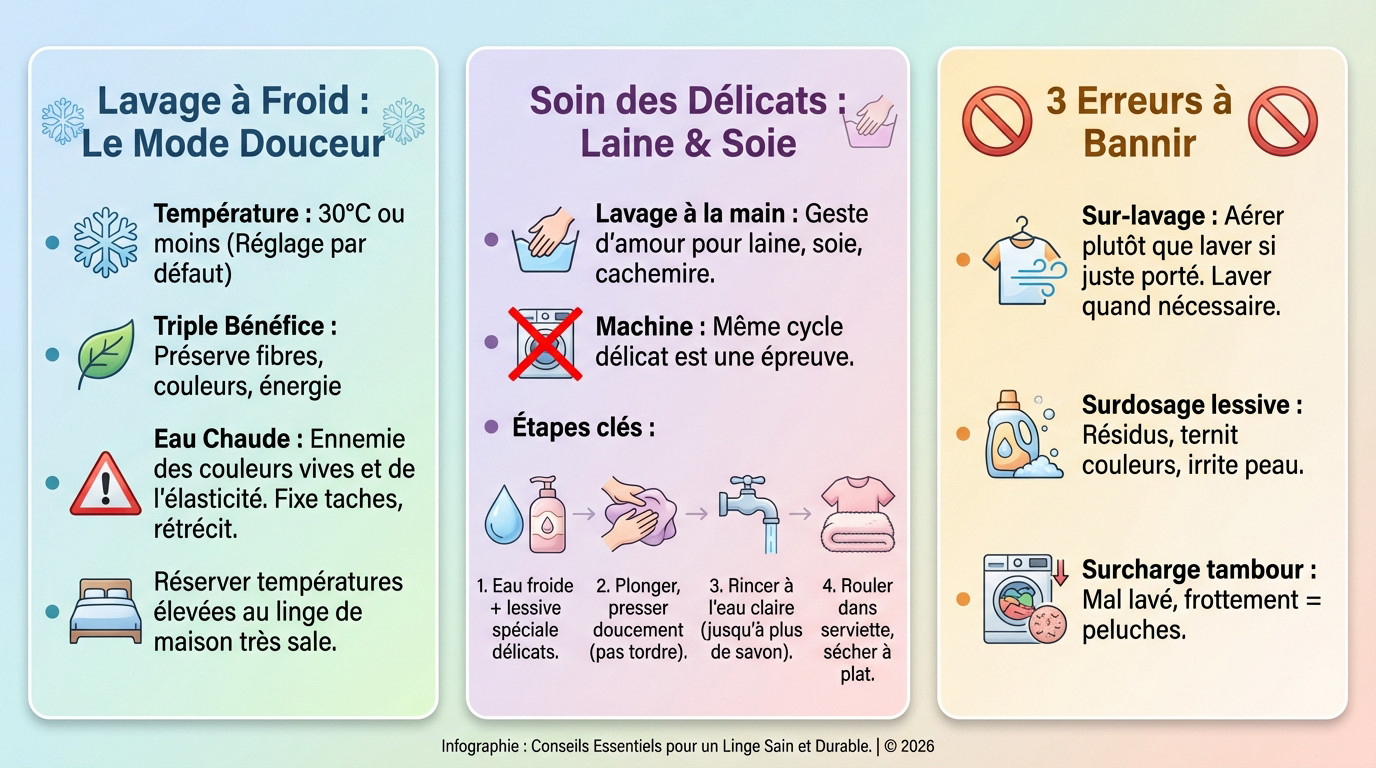 Guide visuel pour entretenir vêtements lavage pressing et éviter les erreurs courantes