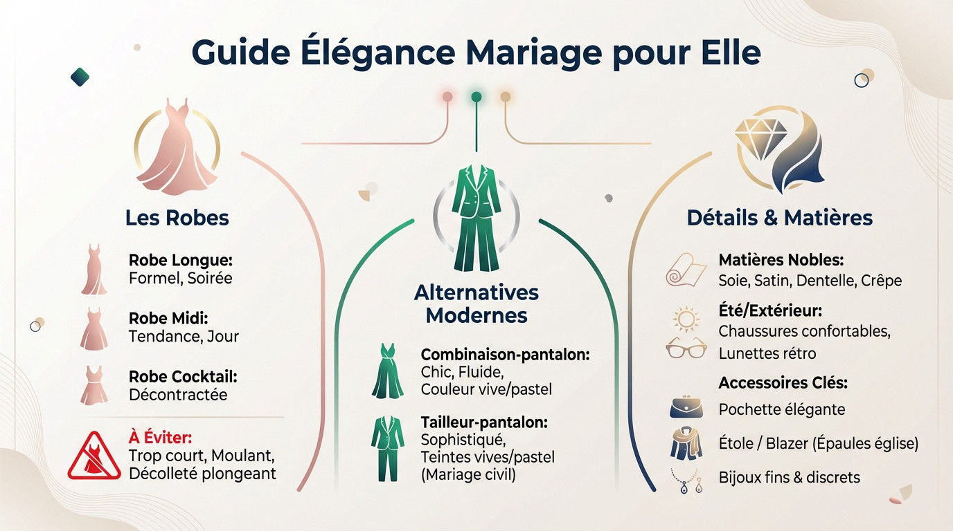 Femme en tenue élégante d'invitée de mariage avec accessoires assortis