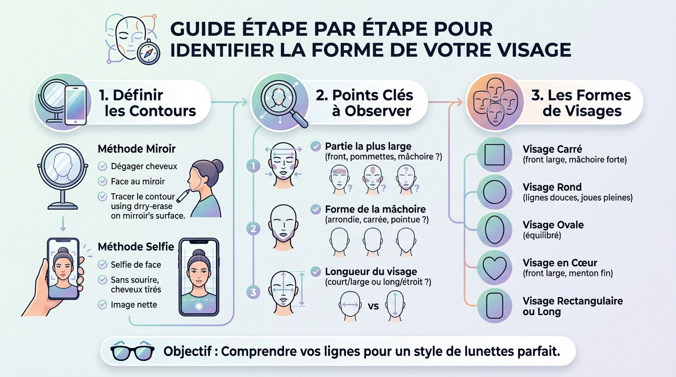 Schéma illustrant les différentes formes de visage pour choisir ses lunettes