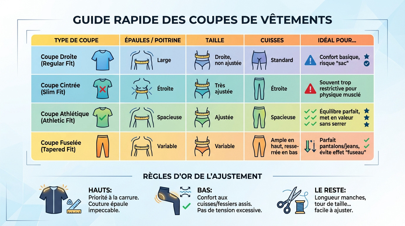 Tableau comparatif des coupes de vêtements pour homme musclé et athlétique