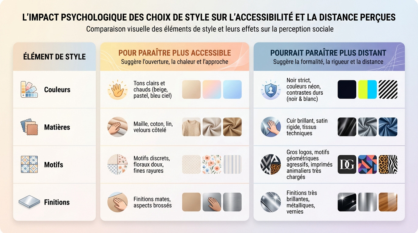 Schéma illustrant l'impact des couleurs douces et matières naturelles sur l'accessibilité perçue