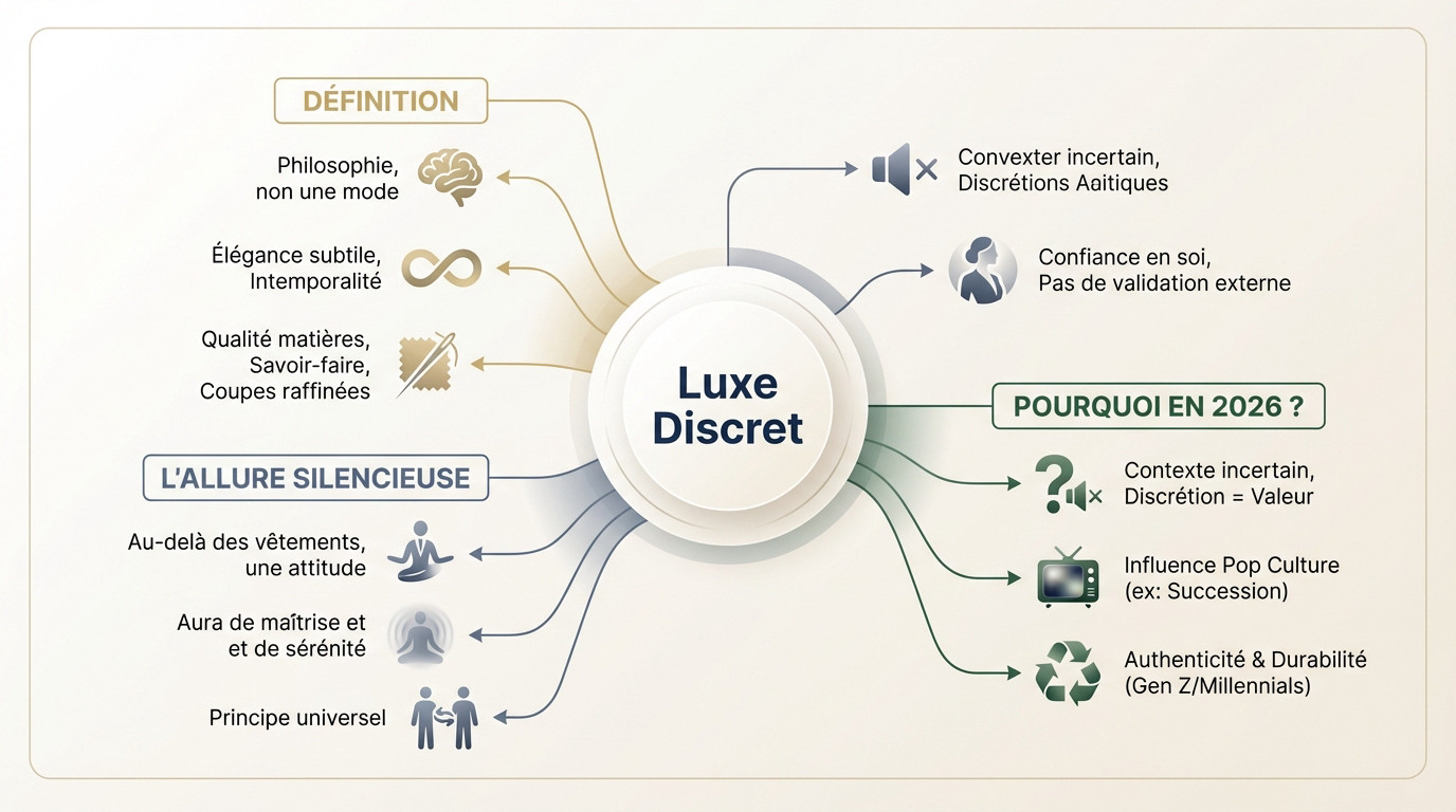 Femme portant une tenue quiet luxury beige élégante et minimaliste sans logo apparent