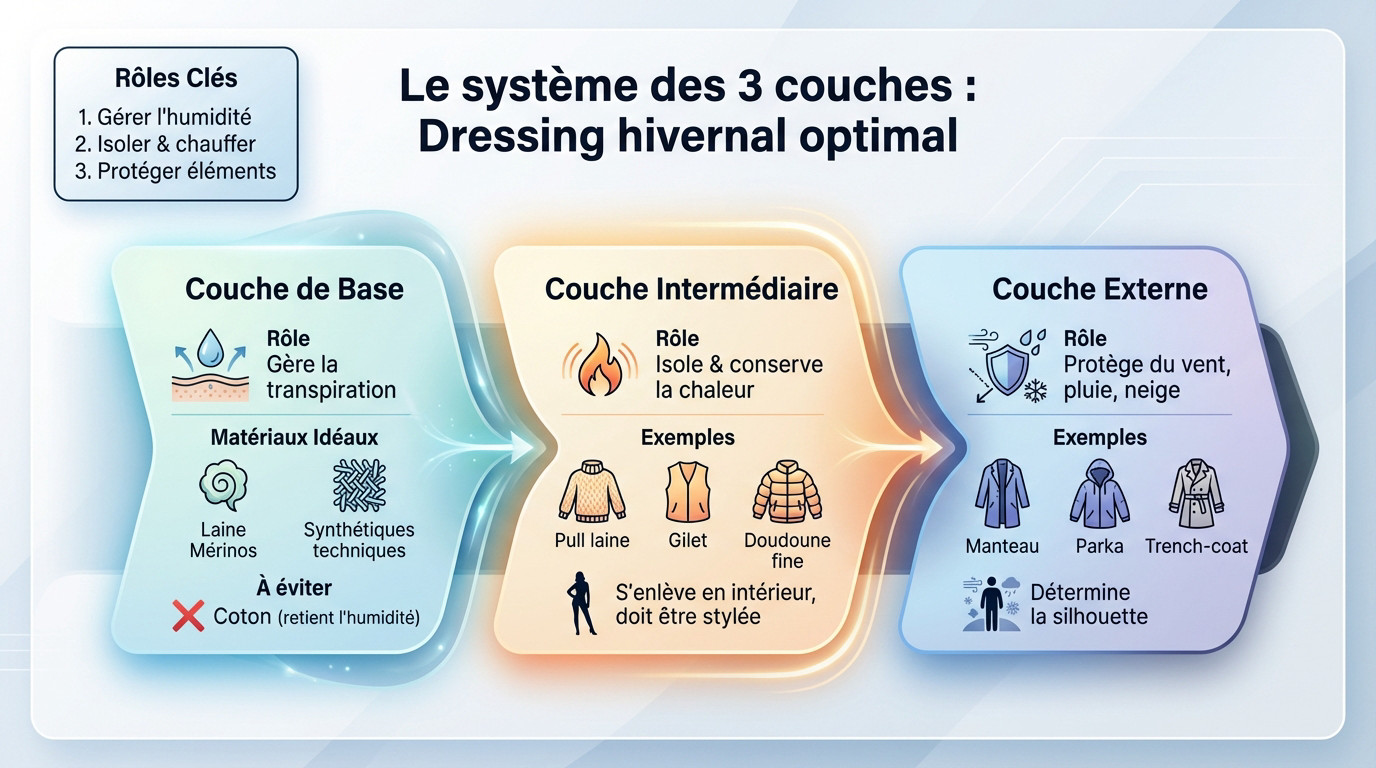 Illustration du système des 3 couches pour un style hivernal masculin optimal