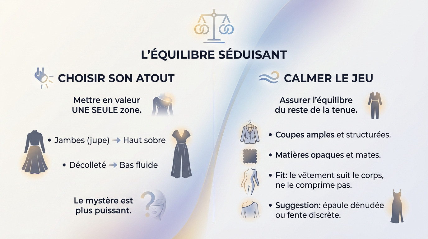 Infographie illustrant l'équilibre d'une tenue sexy et élégante