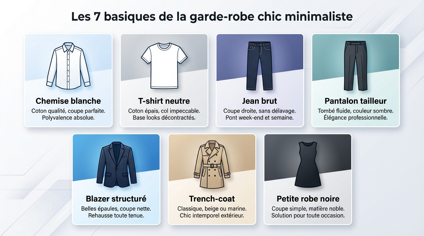Sélection de 7 vêtements basiques pour une garde-robe minimaliste chic femme