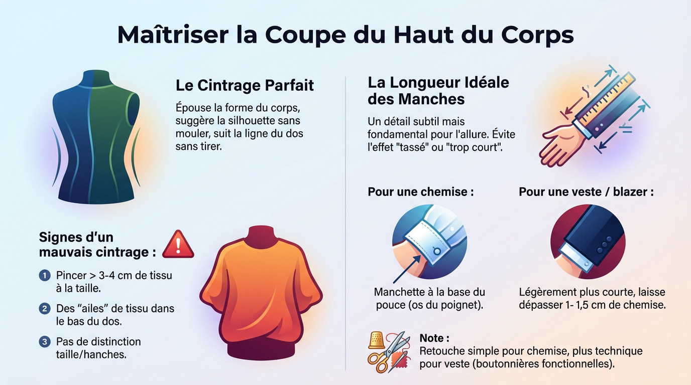 Homme ajustant sa veste de costume, illustration parfaite du cintrage et de la longueur de manche idéale