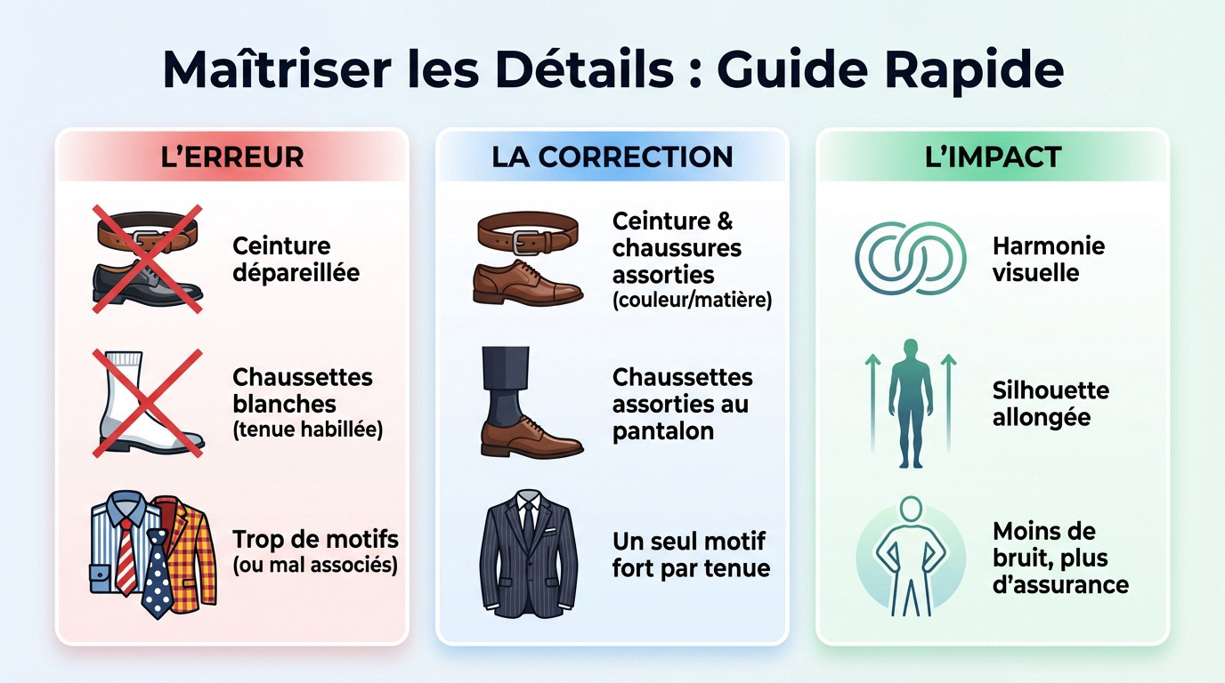 Infographie récapitulative des détails de style masculin à maîtriser