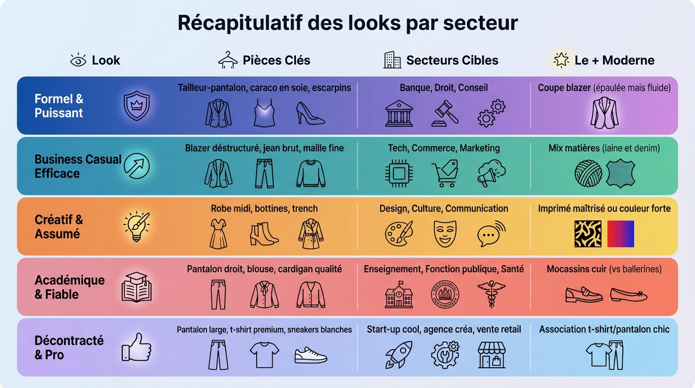 Tableau récapitulatif des tenues d'entretien femme par secteur d'activité