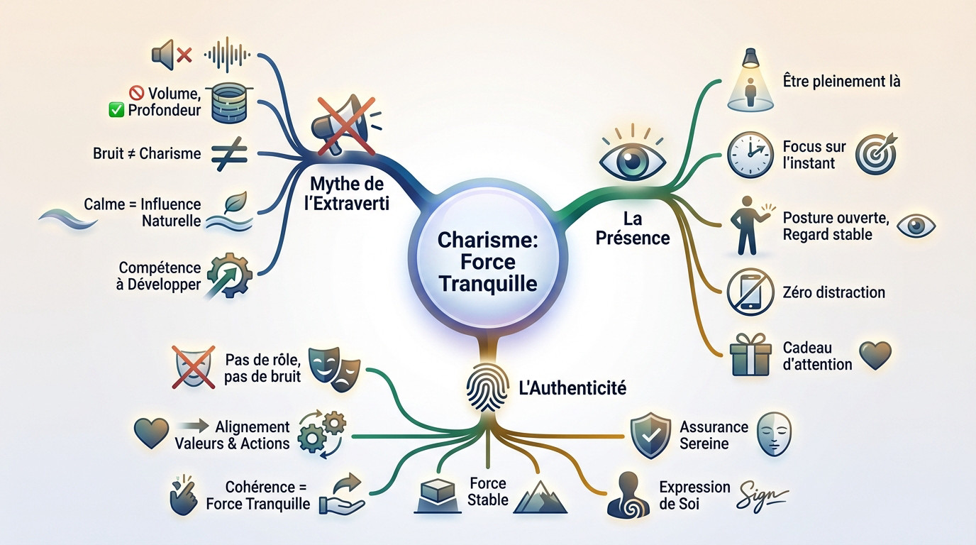 Homme élégant dégageant un charisme calme et une force tranquille par sa posture sereine